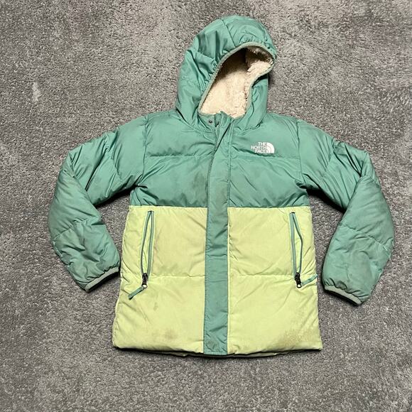The North Face Coat Kids Youth 7 Down Puffer Jacket Green Hooded *** - Picture 1 of 12
